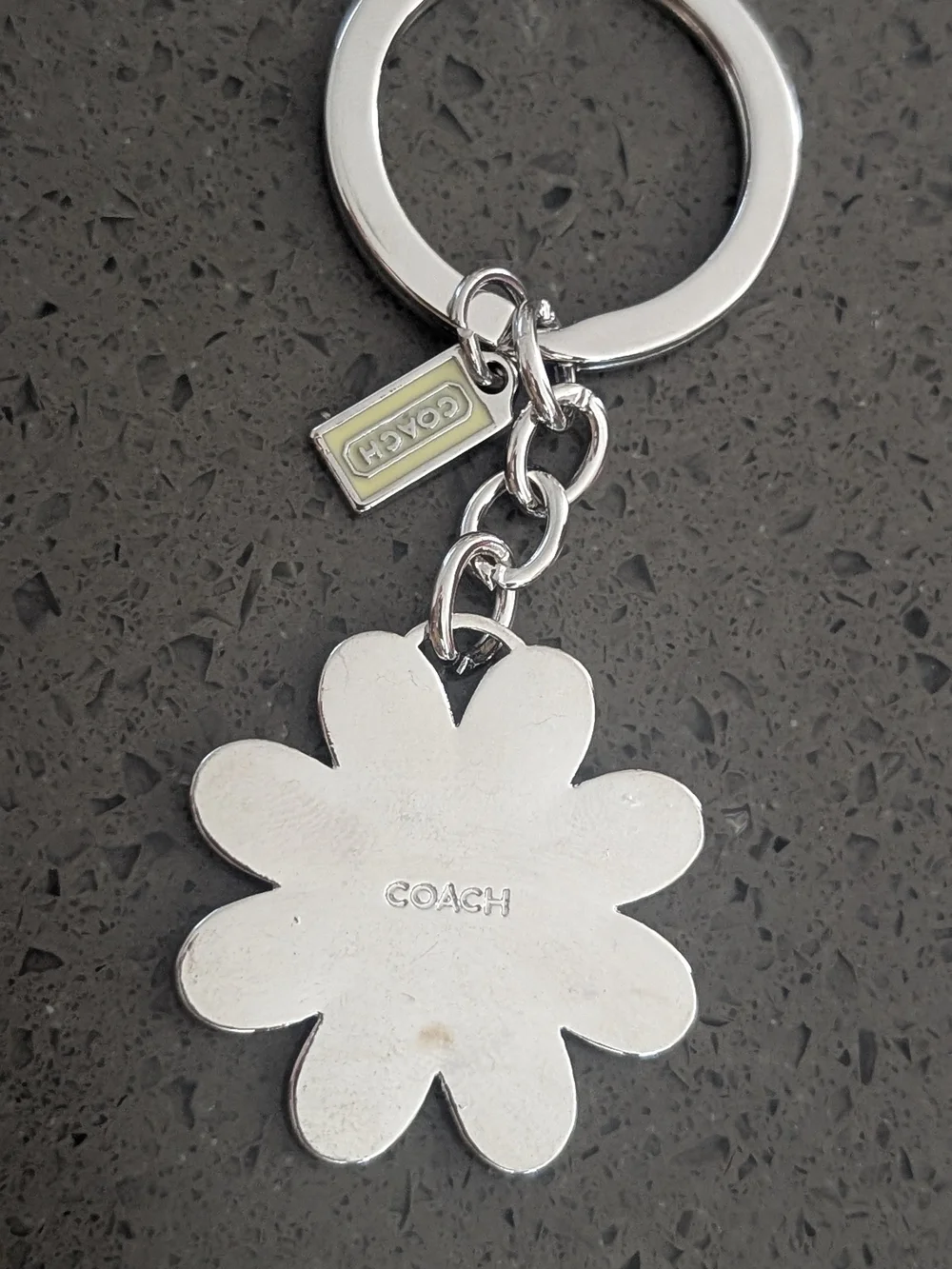Coach Silver & Aqua Floral Key Ring Daisy Flower Nwot